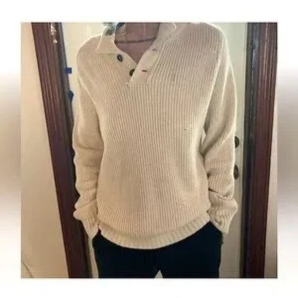 American eagle cable knit beige classic pullover men's sweater thick soft cotton - Picture 9 of 9